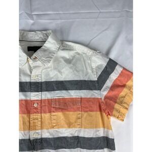 Aeropostale Mens Striped Short Sleeve Button Up Shirt Casual‎ Orange Gray